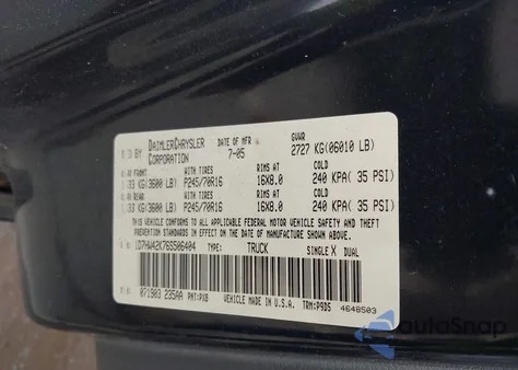 2006 Dodge Dakota Slt z USA, uszkodzony, nr VIN 1D7HW42K76S506404